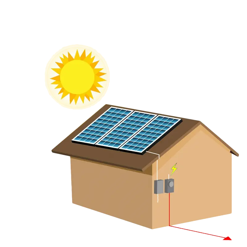 maison avec panneaux solaire et soleil